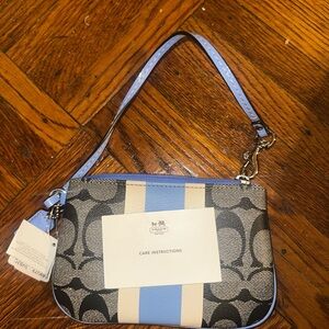Coach Black and Blue Wristlet with Cream Accents
